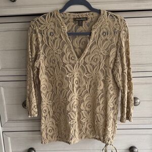 Tommy Bahama Beige Lace V-Neck Blouse
